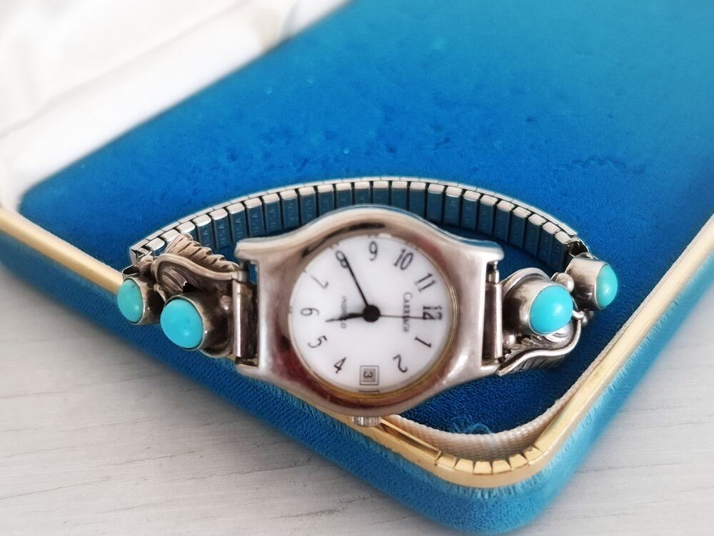 Vintage Timex Carriage Navajo Watch With Sterling Silver & Turquoise